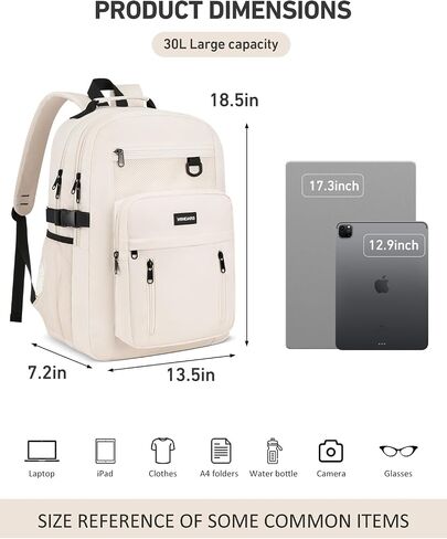 School Backpack for Girls Boys, Cute Aesthetic College Bookbag 17.3 Inch Laptop Women Backpacks Large Casual Daypack for Elementary to High School Students (White) in Saudi Arabia