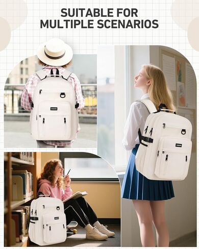 School Backpack for Girls Boys, Cute Aesthetic College Bookbag 17.3 Inch Laptop Women Backpacks Large Casual Daypack for Elementary to High School Students (White) in Saudi Arabia