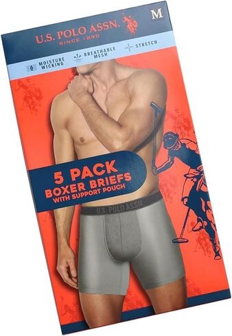 U.S. Polo Assn. Men's Boxer Briefs - 5 Pack Moisture Wicking Performance Underwear Boxers with No Fly Pouch (Sizes: S-XL) in Saudi Arabia