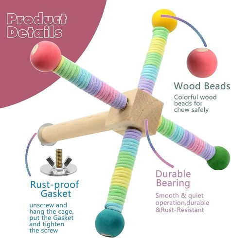 لعبة بيرش بيرش ، لعبة تدوير تفاعلية للببغاء ، ألعاب ببغاء العجلة الخشبية ، ألعاب كوكاتييل لإكسسوارات قفص الطيور للببغاوات الصغيرة والمتوسطة لإنفاق الطاقة (6 عجلات) in Kuwait