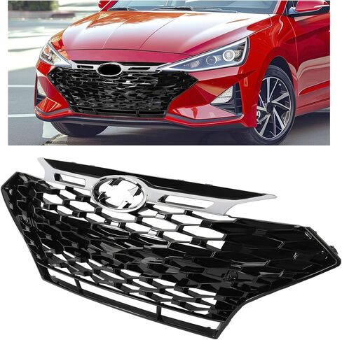 Grille متوافق مع 2019 2020 Hyundai Elantra Sport Sedan Grill Plastic (ABS) Painted+Chrome (Black+Silvery) in Saudi Arabia