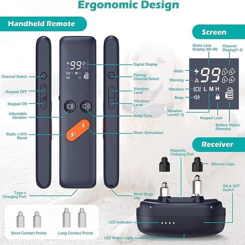 Dog Training Collar - 2 Dogs Shock Collar for Large Dog with Remote 1600ft, 3 Training Modes, Rechargeable IPX7 Waterproof Electric Dog Collar for Small Medium Large Dogs in Saudi Arabia
