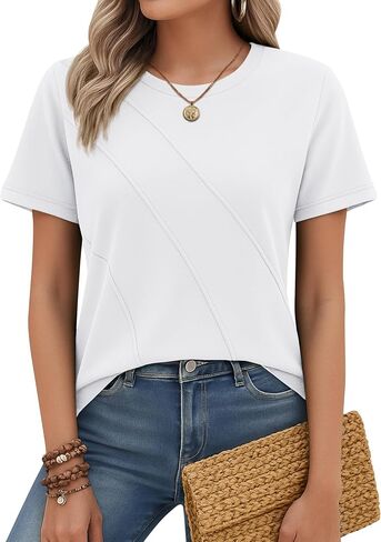 YUCOLEN Women’s Summer Tops Short Sleeve Crewneck Tshirt Pleated Casual Dressy T Shirt Tees 2025 in Kuwait