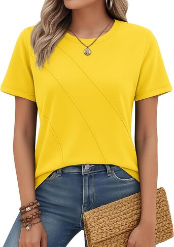 YUCOLEN Women’s Summer Tops Short Sleeve Crewneck Tshirt Pleated Casual Dressy T Shirt Tees 2025 in Kuwait