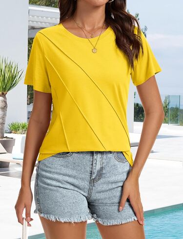 YUCOLEN Women’s Summer Tops Short Sleeve Crewneck Tshirt Pleated Casual Dressy T Shirt Tees 2025 in Kuwait