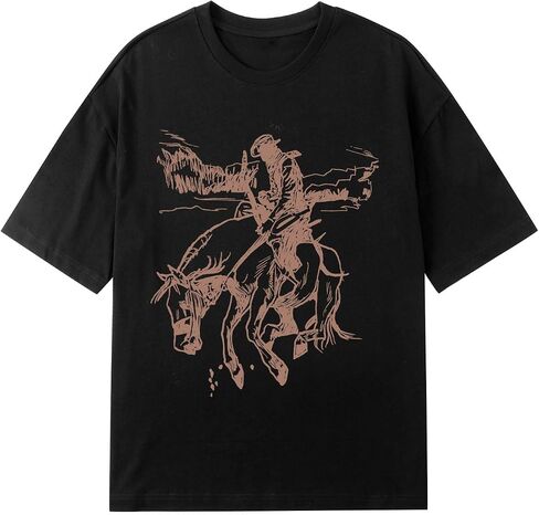 Western Cowboy Shirts for Women Oversized Vintage Rodeo Graphic Tees Boho Country Music Cute Cowgirl Summer Tops in Kuwait