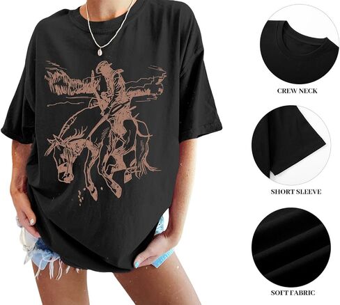 Western Cowboy Shirts for Women Oversized Vintage Rodeo Graphic Tees Boho Country Music Cute Cowgirl Summer Tops in Kuwait