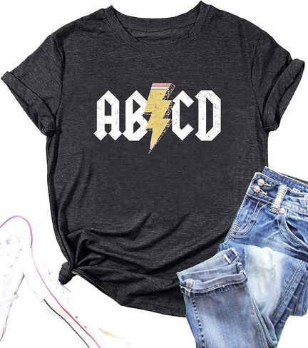 ABCD Teacher Shirt Women Rock'n Roll Alphabet Graphic Tee in Saudi Arabia