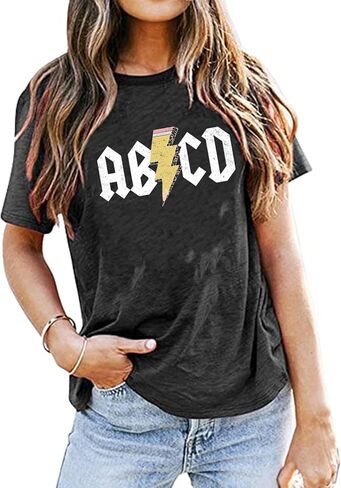 ABCD Teacher Shirt Women Rock'n Roll Alphabet Graphic Tee in Saudi Arabia