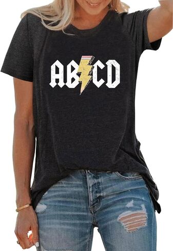 ABCD Teacher Shirt Women Rock'n Roll Alphabet Graphic Tee in Saudi Arabia