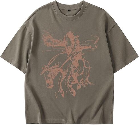 Western Cowboy Shirts for Women Oversized Vintage Rodeo Graphic Tees Boho Country Music Cute Cowgirl Summer Tops in Kuwait