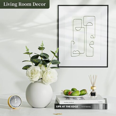 Artificial Flowers with Ceramic vase Set of 2, Combination of six White Roses and Greenery, Small Plant Potted Decor for Offices, Bookshelf, Bedroom, Living Room, Party, Wedding Decorations in Saudi Arabia