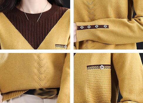 LAI MENG FIVE CATS Womens Knit Long Sleeve Crew Neck Color Layered Loose Novelty Fall Pullover Tops in Kuwait