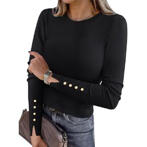 ANRABESS Sweaters for Women Long Sleeve Crewneck Lightweight Button Cuff Casual Knit Basic Pullover Sweater Tops Fall Outfits in Saudi Arabia