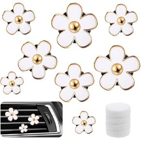 8 Pcs Car Vent Clips Daisy White Flower Air Freshener Vent Clips with 4pcs Perfume Tablets Car Interior Decor Accessories for Women(No Fragrance) in Kuwait