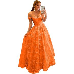 Off The Shoulder Prom Dresses Sweet 3D Butterfly Tulle A-line V-Neck Satin Formal Evening Gown in Saudi Arabia