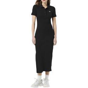 Lacoste Women's Long Ribbed Cotton Polo Dress in Kuwait