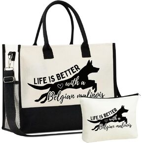 InnoBeta Belgian Malinois Gifts, Mother's Day Gifts for Belgian Malinois Mom, Canvas Tote Bag, Tote with Top Zipper Closure and Shoulder Strap in Saudi Arabia