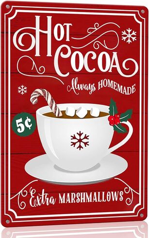 Hot Chocolate Bar Sign Christmas Metal Signs Red Hot Cocoa Bar Sign Hot Chocolate Bar Decor Hot Cocoa Station Decor Tin Sign Christmas Home Decorations Gifts 8 X 12 Inch in Saudi Arabia