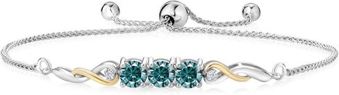 Gem Stone King 925 Sterling Silver and 10K Yellow Gold Sky Blue Topaz and White Lab Grown Diamond Tennis Bracelet For Women (2.12 Cttw, Gemstone November Birthstone, Fully Adjustable Up to 9 Inch) in Saudi Arabia