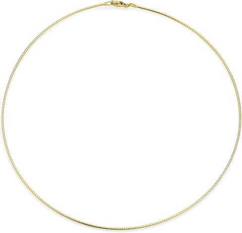 Bling Jewelry Basic Simple Thin 1 MM Slider Omega Cubetto Chain Snake Choker Flex Collar Necklace For Women 14K Gold Plated .925 Silver Sterling Add Pendant 16 Inch 18 Inch in Saudi Arabia