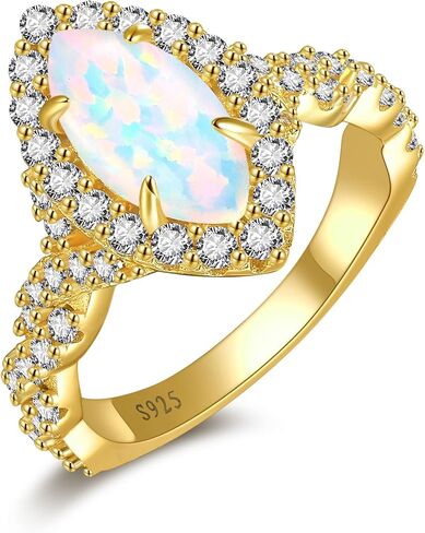 خواتم الخطوبة للنساء Opal inlay 925 Sterling Silver Marquise Opal Promises لها خاتم زواج مطلي بالذهب الأبيض/14 كيلو الحجم 5-9 in Kuwait