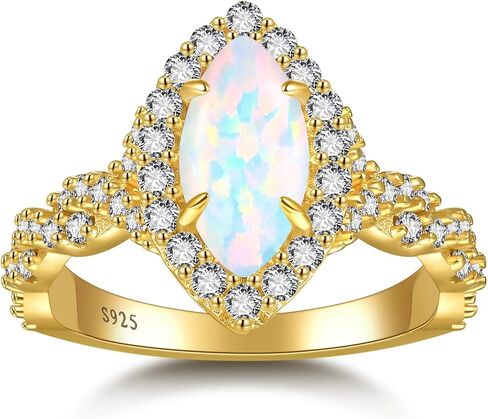 خواتم الخطوبة للنساء Opal inlay 925 Sterling Silver Marquise Opal Promises لها خاتم زواج مطلي بالذهب الأبيض/14 كيلو الحجم 5-9 in Kuwait
