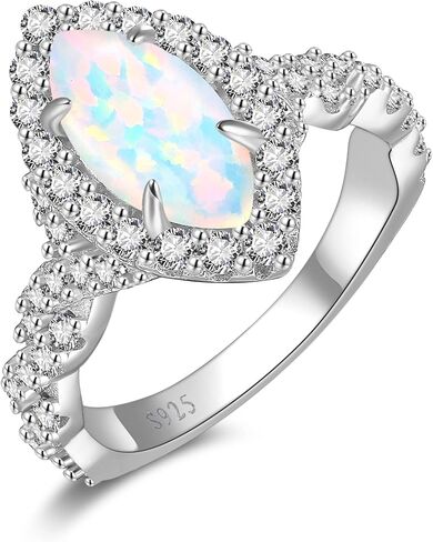 خواتم الخطوبة للنساء Opal inlay 925 Sterling Silver Marquise Opal Promises لها خاتم زواج مطلي بالذهب الأبيض/14 كيلو الحجم 5-9 in Kuwait