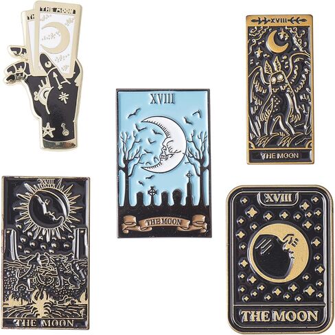 Ornaland 5 Pieces 5 Styles Enamel Pin Tarot Card Brooch Pins Set The Moon Tarot Card Pin Gunmetal Brass Brooch Divination Lapel Pins Accessory for for Jackets Clothes Hats Decorations in Saudi Arabia