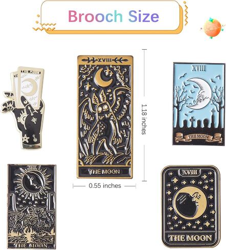 Ornaland 5 Pieces 5 Styles Enamel Pin Tarot Card Brooch Pins Set The Moon Tarot Card Pin Gunmetal Brass Brooch Divination Lapel Pins Accessory for for Jackets Clothes Hats Decorations in Saudi Arabia