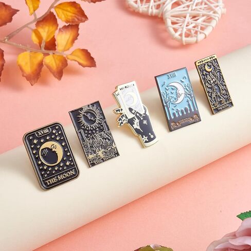 Ornaland 5 Pieces 5 Styles Enamel Pin Tarot Card Brooch Pins Set The Moon Tarot Card Pin Gunmetal Brass Brooch Divination Lapel Pins Accessory for for Jackets Clothes Hats Decorations in Saudi Arabia
