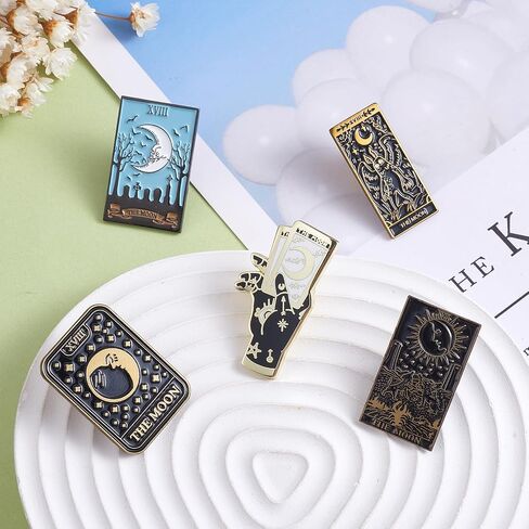Ornaland 5 Pieces 5 Styles Enamel Pin Tarot Card Brooch Pins Set The Moon Tarot Card Pin Gunmetal Brass Brooch Divination Lapel Pins Accessory for for Jackets Clothes Hats Decorations in Saudi Arabia