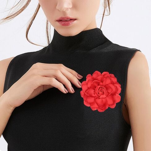 Large Red Rose Flower Brooches Pins for Women Dainty Satin Fabric Brooches Big Camellia Flower Brooch Wedding Party Clothing Pin Accessory Jewelry in Saudi Arabia