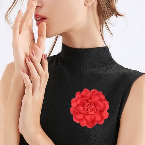 Large Red Rose Flower Brooches Pins for Women Dainty Satin Fabric Brooches Big Camellia Flower Brooch Wedding Party Clothing Pin Accessory Jewelry in Saudi Arabia