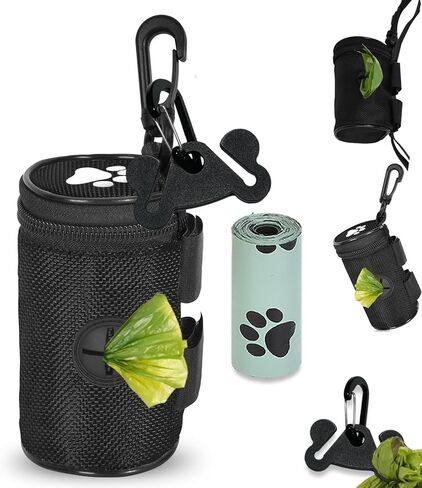 Dog Poop Bag Dispenser for Leash Accessory, 2 Packs (Black), 16 Rolls, Hand Free Holder & Bag, Fits Dog Leash, Animal Waste in Kuwait