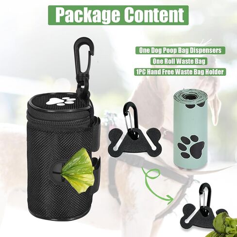 Dog Poop Bag Dispenser for Leash Accessory, 2 Packs (Black), 16 Rolls, Hand Free Holder & Bag, Fits Dog Leash, Animal Waste in Kuwait