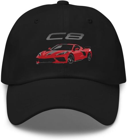 Corvette C8 Dad Hat – Red Mid-Engine Sports Car Cotton Twill Cap with Adjustable Strap in Saudi Arabia