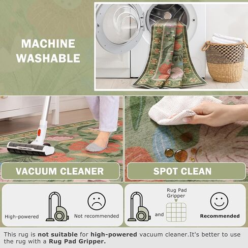 Beeiva Floral Washable 8x10 Area Rugs for Living Room, Washable Rugs 8x10 for Bedroom Indoor, Large Soft Low Pile Carpet for Office Playroom Kids Dining Room,Green in Kuwait
