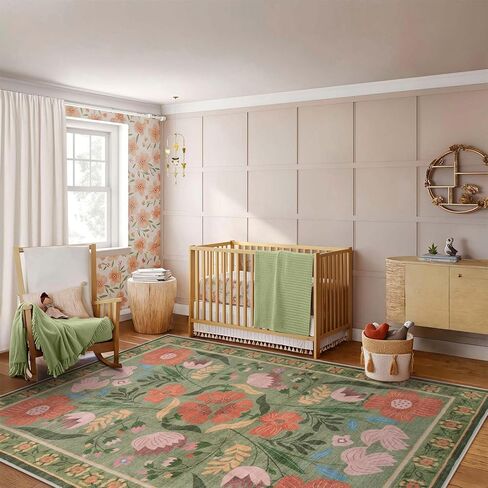 Beeiva Floral Washable 8x10 Area Rugs for Living Room, Washable Rugs 8x10 for Bedroom Indoor, Large Soft Low Pile Carpet for Office Playroom Kids Dining Room,Green in Kuwait