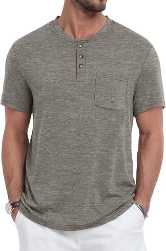 Men's Henley Shirts Casual Short Sleeve Button T-Shirt with Pocket in Saudi Arabia