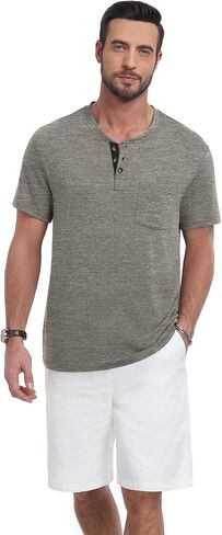 Men's Henley Shirts Casual Short Sleeve Button T-Shirt with Pocket in Saudi Arabia