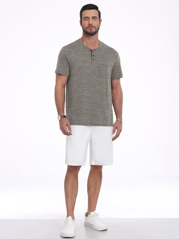 Men's Henley Shirts Casual Short Sleeve Button T-Shirt with Pocket in Saudi Arabia