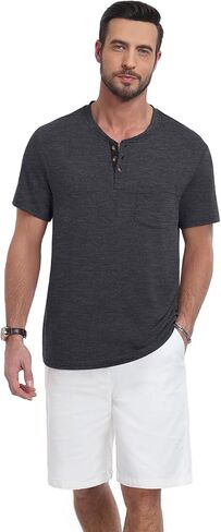 Men's Henley Shirts Casual Short Sleeve Button T-Shirt with Pocket in Saudi Arabia