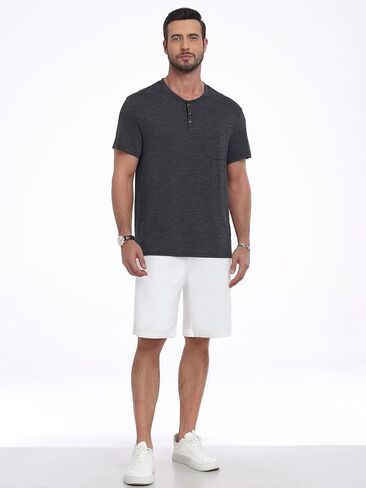 Men's Henley Shirts Casual Short Sleeve Button T-Shirt with Pocket in Saudi Arabia
