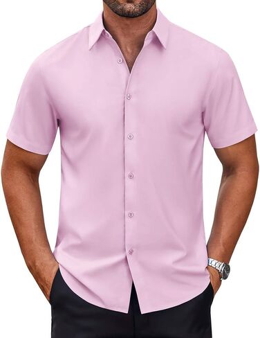 COOFANDY Mens Short Sleeve Dress Shirts Wrinkle Free Casual Button Down Shirts Summer Untucked Dress Shirt in Saudi Arabia