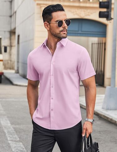 COOFANDY Mens Short Sleeve Dress Shirts Wrinkle Free Casual Button Down Shirts Summer Untucked Dress Shirt in Saudi Arabia