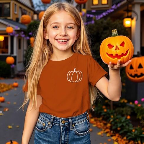 Kid Boys Girls Halloween Terts Termbroidery Pumpkin Thirts Spooky Season Tees Stefits Short Sleeve Fall Tops in Kuwait