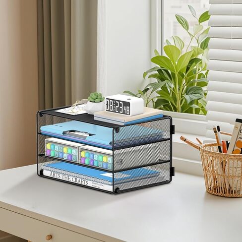 DALTACK 3 Tier Letter Tray Paper Organizer Mesh Metal Desk File Organizer for Home & Office, Black in Kuwait