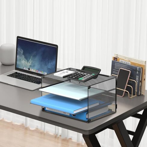 DALTACK 3 Tier Letter Tray Paper Organizer Mesh Metal Desk File Organizer for Home & Office, Black in Kuwait