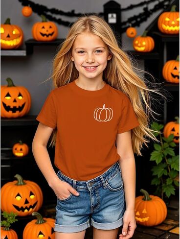 Kid Boys Girls Halloween Terts Termbroidery Pumpkin Thirts Spooky Season Tees Stefits Short Sleeve Fall Tops in Kuwait